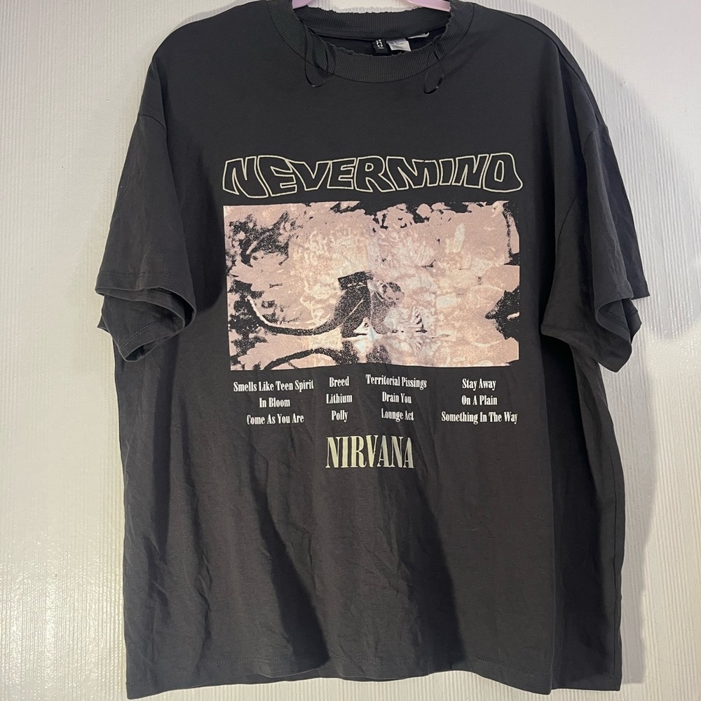 H&M Nirvana Graphic Tee - Dark Gray length 25 inches pit & pit 23 inches